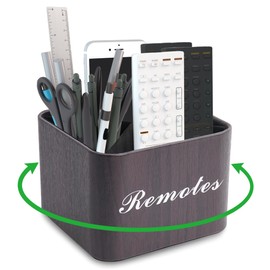 Hennaja Square Leather Art Supply Organizer,Remote Control Holder with Removable Dividers,360°Rotatable Pencil Holders,4 Compartments Organizer for Office Supplies Storage Box(1-Dark Brown)