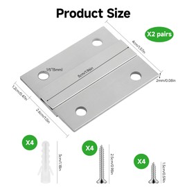 2 Pairs French Cleat Picture Hanger, 2 Inches Aluminum Z Hanger Supports 30lbs Z Brackets Metal Fixing Bracket Perfect for Hanging Pictures, Mirrors, Shelves, whiteboards, Art, Frames (2In-2Pairs)