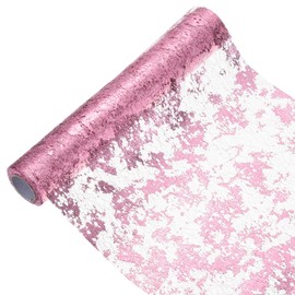 sourcing map Pink Table Runner Roll 11.4" x 108" Sequin Foil Metallic Mesh Table Runner Decor Table Decorations for Wedding, Birthday Party, Christmas, New Year