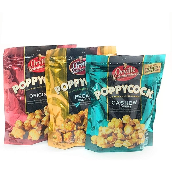 Orville Redenbacher Poppycock Variety Pack of Original, Pecan Delight, and Cashew Lovers, 7 oz Each