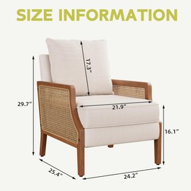 HAOBO Home Mid Century Modern Accent Chair Upholstered Living Room Chairs Armchair with Rattan Armrest Comfy Reading Chair with Wood Frame Lounge Side Chair with Waist Cushion