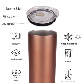Gteller Double Wall 18/8 Stainless Steel Vacuum slim skinny tumbler with straw and lid, insulated travel mug keeping beverage cold and warm (black, 20oz)