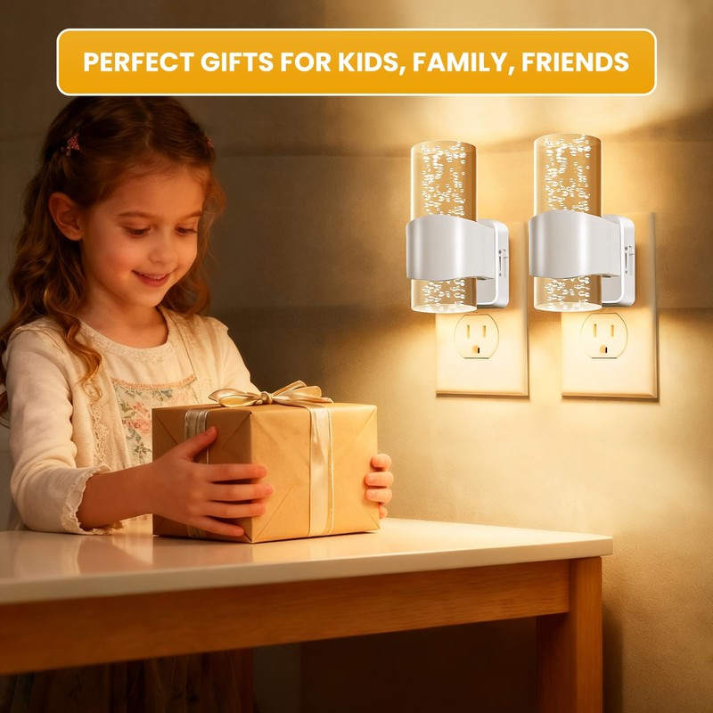 2 Pack LED Night Light Plug in, Auto Dimmable Night