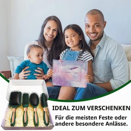 4 Piece Hair Brush Set, Anti-Static Massage Oval Comb, Detangling Brush, Round Hair Brush, Air Vent, Flexible Soft Needle Bristles for Hair Blackish Green
