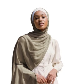 Txameru Hijab Scarf for Women - Muslim Rayon Crinkle With Fringe Edge (Light Olive)