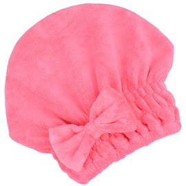MAYOUTH Microfiber Hair Drying Towels for Kids Head wrap with Bow-Knot Shower Cap Hair Turban hairWrap Bath Cap for Curly Long & Wet Hair Gift for Little Girls, Kids Shower Cap (Red)