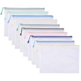 Awilnax Plastic Wallets A5 Mesh Zipper Pouches File Folders Zip Wallets Ziplock Bags for School Document Supplies, Cosmetics Travel Storage Bags, Cross Stitch, Board Games Storage
