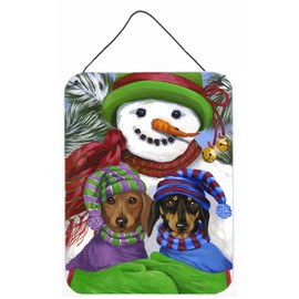 Caroline's Treasures PPP3081DS1216 Dachshund Christmas Frosty and Company Wall or Door Hanging Prints Aluminum Metal Sign Kitchen Wall Bar Bathroom Plaque Home Decor Front Door Plaque, 12x16, Multicol