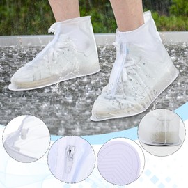 Reusable Waterproof Shoe Covers, White Rain Cover for Shoes Non-slip Shoe Cover Sand Control PVC Rain Shoes Covers Rains Boot Overshoes for Men Women Camping Outdoor Activities (XXL) Transparent