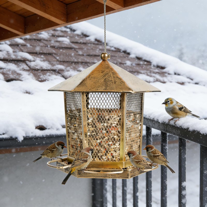 Wild Birds Feeder, Finch Bird Feeder for Outdoors, Metal Hexagonal