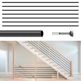 7 Pack 4.7 FT x 5/8 inch Iron Stair Balusters Round Horizontal Bar Baluster, Matte Black Hollow Stair Baluster for Indoor Staircase