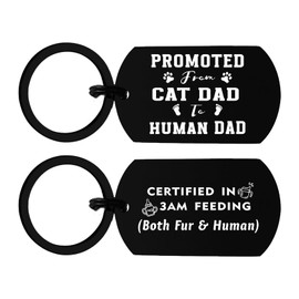 Richesele Promoted from Cat Dad to Human Dad Keychain - Funny Baby Announcement Gift for Cat Lovers - First Father’s Day Gift for New Dads - You're Going to Be a Dad Keepsake