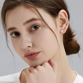 KRKCLIFE Moissanite Studs Earrings for Women, Simulated Princess Cut Moissanite Diamond, 925 Sterling Silver D Color VVS1, White Gold Plated Earring, Brilliant Jewelry Gift For Her, 1.2ct 4.5mm