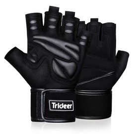 Trideer Padded Workout Gloves for Men - Gym Weight Lifting Gloves with Wrist Wrap Support, Full Palm Protection & Extra Grips for Weightlifting, Exercise, Cross Training, Fitness, Pull-up