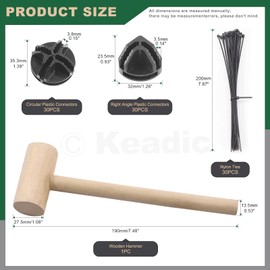 Keadic 91Pcs Black Wire Grid Cube Plastic Connectors with Nylon Cable Ties and Hammer, Heavy Duty Round Elevated Foot Connectors Modular Storage Closet Organizer for Home, Office,Bedroom