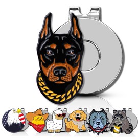 ClubSmith® Animal Golf Ball Marker with Magnetic Hat Clip, Funny Cute Cat & Dog, Premium Alignment Putting Mark, Golf Accessories & Gifts for Men and Women (Doberman)