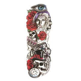 Yesallwas 6 sheets Flower Temporary Sleeve Tattoos For Women Leg, Full Arm Large Rose Skull Floral Fake Tattoo Sleeve for Arm Shoulder leg Sexy Body Art Tattoos