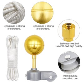 NOMAL Flag Pole Repair Parts Kits Including 1 Piece 3" Topper Gold Ball + 50 Ft Halyard Rope + 1 Piece Cleat Hook + 4 Piece Flag Swivel Snap Hooks + Flagpole Pulley Truck for 2" OD Tube