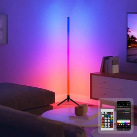 RZJSKJZM Smart RGB LED Corner Floor Lamp - 16 Million DIY Colors, 15 Dynamic Modes, Music Sync, App & Remote Control, Color-Changing Ambient Lighting for Living Rooms, Bedrooms, and Gaming Rooms