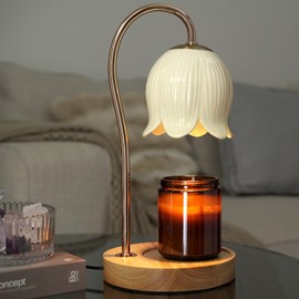 Amorstra Flower Candle Warmer Lamp with Timer Dimmer, Ceramic Candle Lamp Warmer for House Warming Gifts New Home Decor, Birthday Gifts for Women, Wax Melt Warmer for Jar Candles - 2 Bulbs