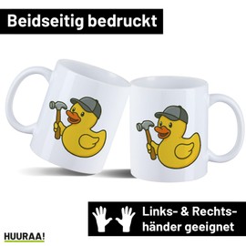 Huuraa Tasse Quietscheente Handwerk Comic Gummiente Geschenk 330ml Weiß Quietscheente Handwerk Präsent