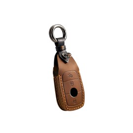 ontto Key Fob Cover Keyring for Mercedes C S E Class E200 E300 E200L E300L E320L AMG CLA GLA CLK GLC Key Cover Case Accessories Leather key holder keychain Protector 3 Buttons Brown