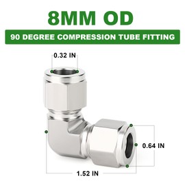 TAISHER 1PCS 316 Stainless Steel 90 Degree Compression Tube Pipe Fitting Connector, 8mm Tube OD x 8mm Tube OD Adapter