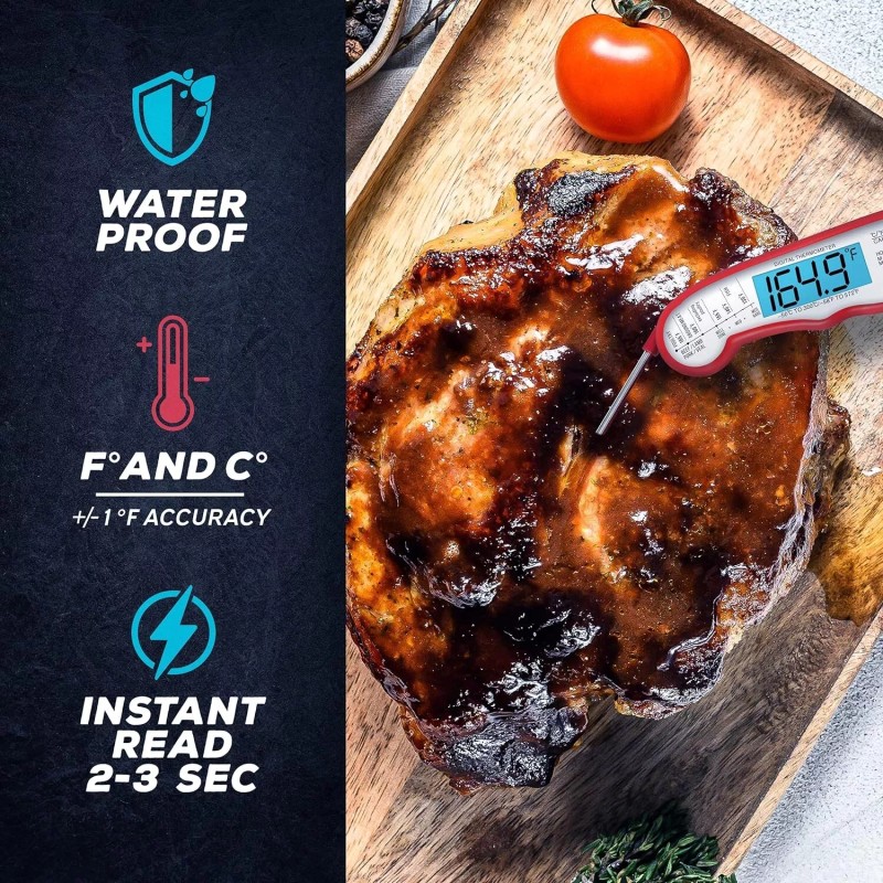 Kizen Digital Waterproof Instant Read Meat Thermometer - Red