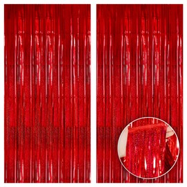 KatchOn, Iridescent Red Backdrop Curtain - 6.4x8 Feet, Pack of 2 | Red Streamers for Red Party Decorations | Red Fringe Backdrop, Carnival Decorations | Red Carpet Party Decorations, Red Decorations