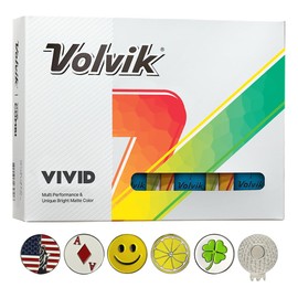New Volvik Vivid Multi-Performance and 3-Piece Construction Unique Bright Matte Color Finish Golf Ball. 1 Dozen (Blue) with 5 Ball Marker and 1 Magnet Hat Clip