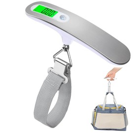 Luggage Scale Portable Digital Weight Scale Suitcase Scale Hanging Scales Luggage Weighing Scale 110 Lb/ 50Kg with Backlit with Tare Function Lightweigh Carry-Ons, for Travel,Fishing, Shipping（silver）