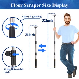 Frebuta Floor Scraper Heavy Duty Long Handle,52in 4" Razor Blade Floor Scraper Adjustable with 10PCS Extra Metal Blades Paint Scraper for Cleaning Stickers Gum Glass Wall Tile Linoleum Stove Top