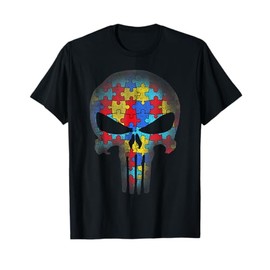 Skull Autism Awareness Puzzle Piece Mens Womens Kids T-Shirt