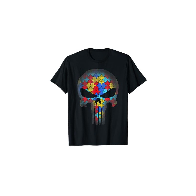 Skull Autism Awareness Puzzle Piece Mens Womens Kids T-Shirt