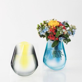 D-BROS公式 FLOWER VASE フラワーベースショートサイズ【グラデーション イエロー＆ブルー（0405028）】ビニール製の花瓶