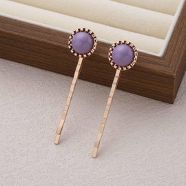 Yheakne Vintage Yellow Bead Hairpins Clip Gold Metal Bobby Pins Side Hair Clips Bar Hair Pins Hair Barrette Decorative Hair Accessories for Women Headdress 2Pcs (Purple)