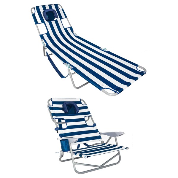 Ostrich Chaise Folding Steel Frame Beach Lounger w/4 Positions &