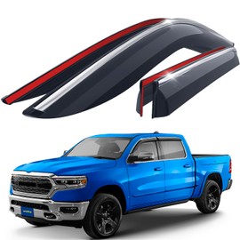 Goodyear Chrome Trim Window Deflectors for Dodge Ram 1500 2019-2025 Crew Cab, Shatterproof Tape-on Rain Guards, Window Visors, Vent Deflector Visor,Car Accessories, 4 pcs - GY008852