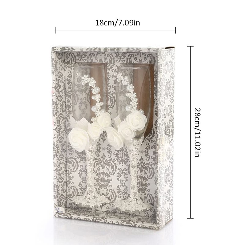 Bride Groom Champagne Glasses - Wedding Glasses with White Lace