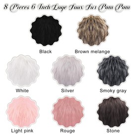 SIQUK 8 Pieces 6 Inch Large Faux Fur Pom Pom 15cm Faux Fox Fur Fluffy Pom Pom with Elastic Loop for DIY Crafts Hats Beanies Keychain Scarves Bags, Tender Colour