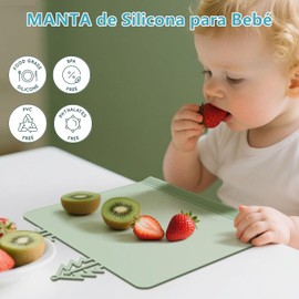 IYYI Mantel Individual de Silicona para Bebé - Todo en Uno: Base Antideslizante, Borde para la Dentición, Impermeable, Apto Lavavajillas y Plegable para Viaje (Rosa, 31X26 CM)