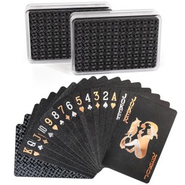 LotFancy Plastic Playing Cards, 2 Decks of Cards with Plastic Cases, Waterproof, Black Poker Cards for Magic Tricks Pool Beach Card Games, Cool Gadgets Gift for Men Adults