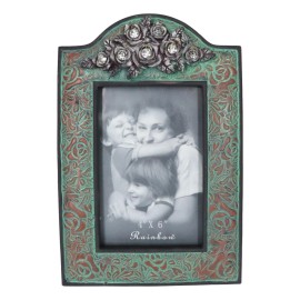 Western Silver Roses Turquoise Faux Tooled Leather Picture Photo Frame 4"X6"