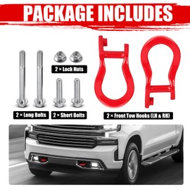 AWL Brothers Front Tow Hooks for Chevy Silverado 1500 & GMC Sierra 1500 2007-2019 – Red Steel Alloy Front Bumper Recovery Hook Kit, Replace #84192871