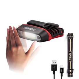 SUNREI Rechargeable Motion Sensor Clip on LED Hat Light with 150 Lumen & 600 mAh Headlamp, Rotatable Head Flashlight for Fishing Camping Running Hand Work, Include Headband (Red)