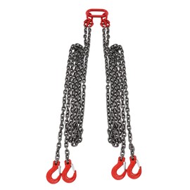 10 FT Chain Sling 5/16 Inch x 10 FT Engine Lift Chain G80 Alloy Steel Engine Chain Hoist Lifts with 4 Leg Grab Hooks Engine Lifting Sling for Mining, Machinery, Ports, Building