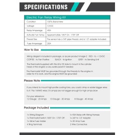 Electric Fan Relay Kit Fan Wiring Kit with Thermostat Radiator Fan Temperature Sensor Switch 185 On 175 Off, 40 AMP Waterproof Relay Kit, Electric Cooling Fan Thermostat Kit 4 Pin