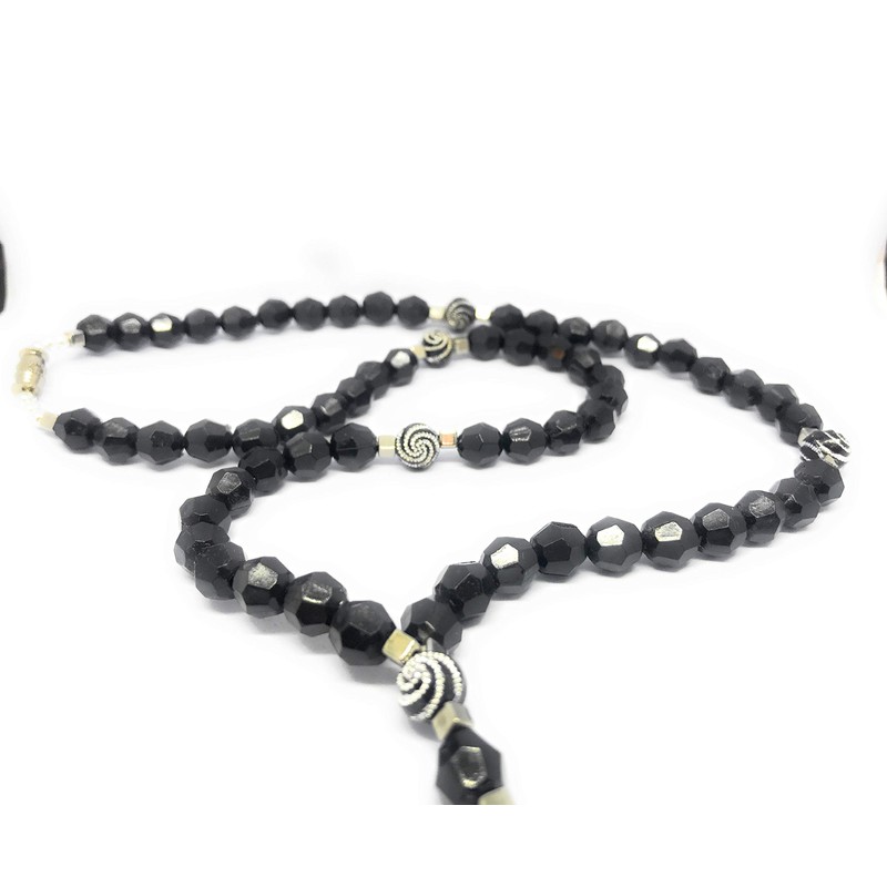 Chavarrieta Black Santa Muerte necklace rosary style.