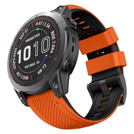 OVERSTEP Compatible with Fenix 5 Watch Band, 22mm Width Soft Silicone Watch Bands for Garmin Fenix 5 Plus/Fenix 6/Fenix 6 Pro/Fenix 7/Fenix 7 Pro/Epix Pro 47mm Smartwatch (Orange Black)