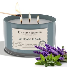 Candle-Lite Scented Candles for Men, Ocean Haze Fragrance, 16.25 oz Jar, 3-Wick, 51 Hours of Burn Time, Masculine Aromatherapy with Long Lasting Scent, Ideal Gift for Father's Day and Home Decor